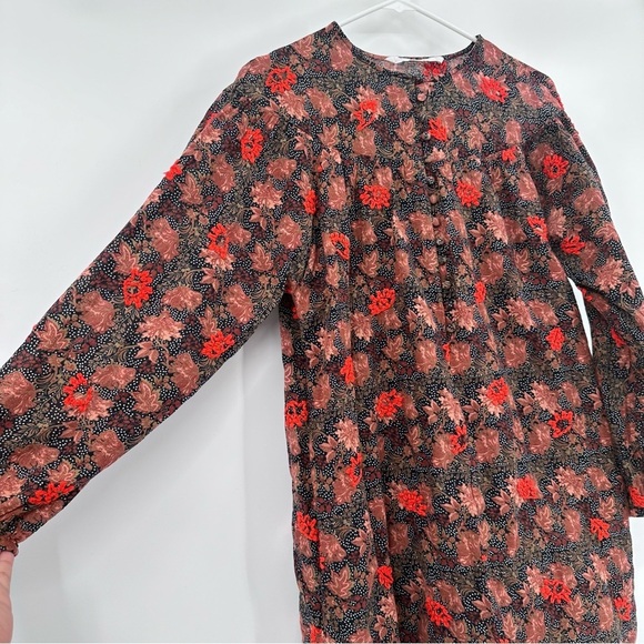 Zara Top Women Small Brown Red Embroidered Dress Long Sleeve Lightweight Boho - Picture 4 of 9